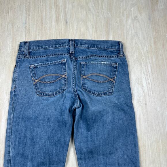 Abercrombie & Fitch Low Rise Raw Hem Y2K Blue Denim Cropped Bootcut Jeans 4 - Picture 12 of 13